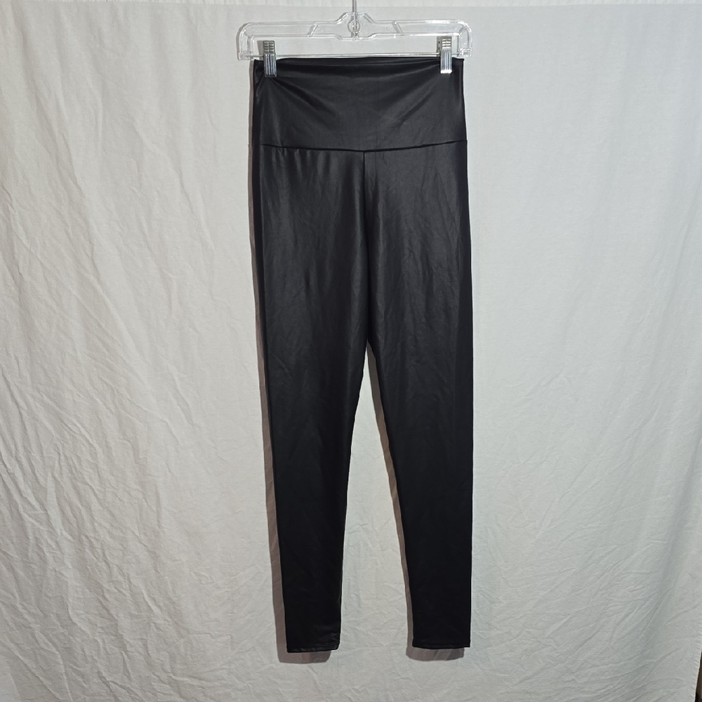 Two Hearts Black Faux Leather Leggings